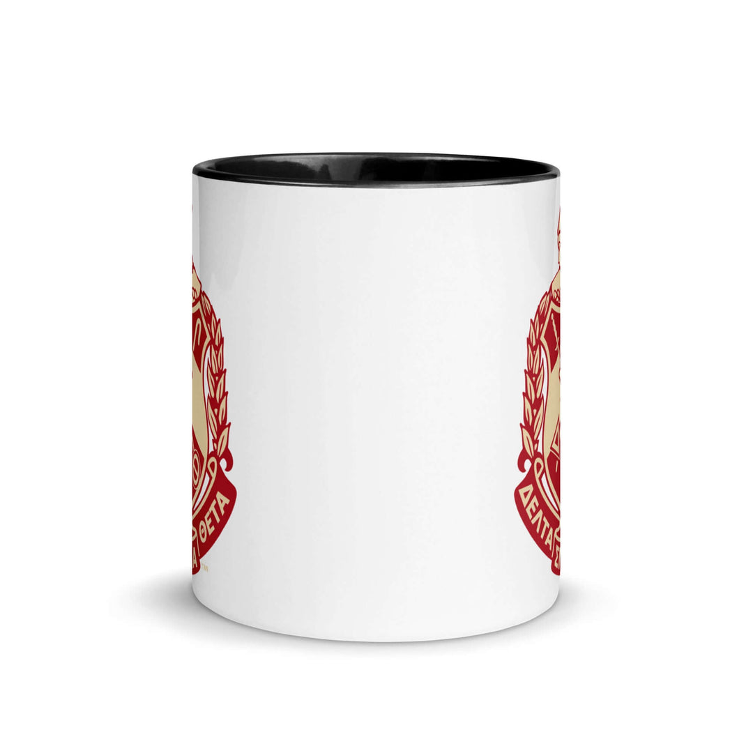 Delta Crest Mug featuring vibrant design and colored rim, ideal for sorority and fraternity paraphernalia.