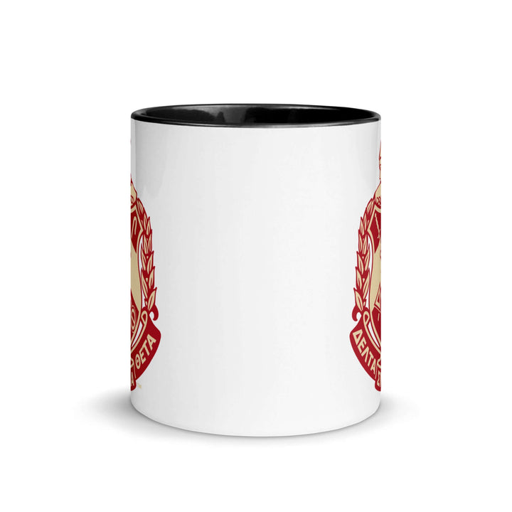 Delta Crest Mug featuring vibrant design and colored rim, ideal for sorority and fraternity paraphernalia.