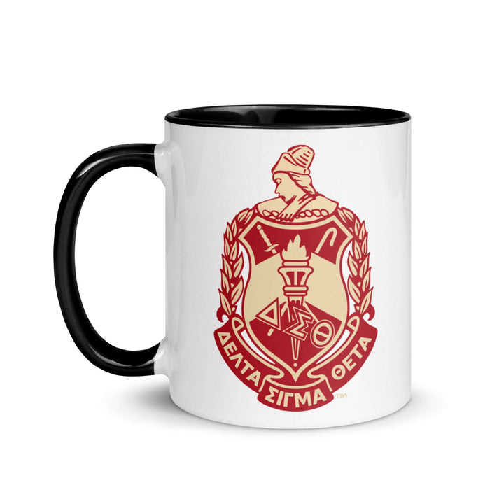 Delta Crest ceramic mug with colorful rim and fraternity emblem, perfect for sorority and Greek gear enthusiasts.