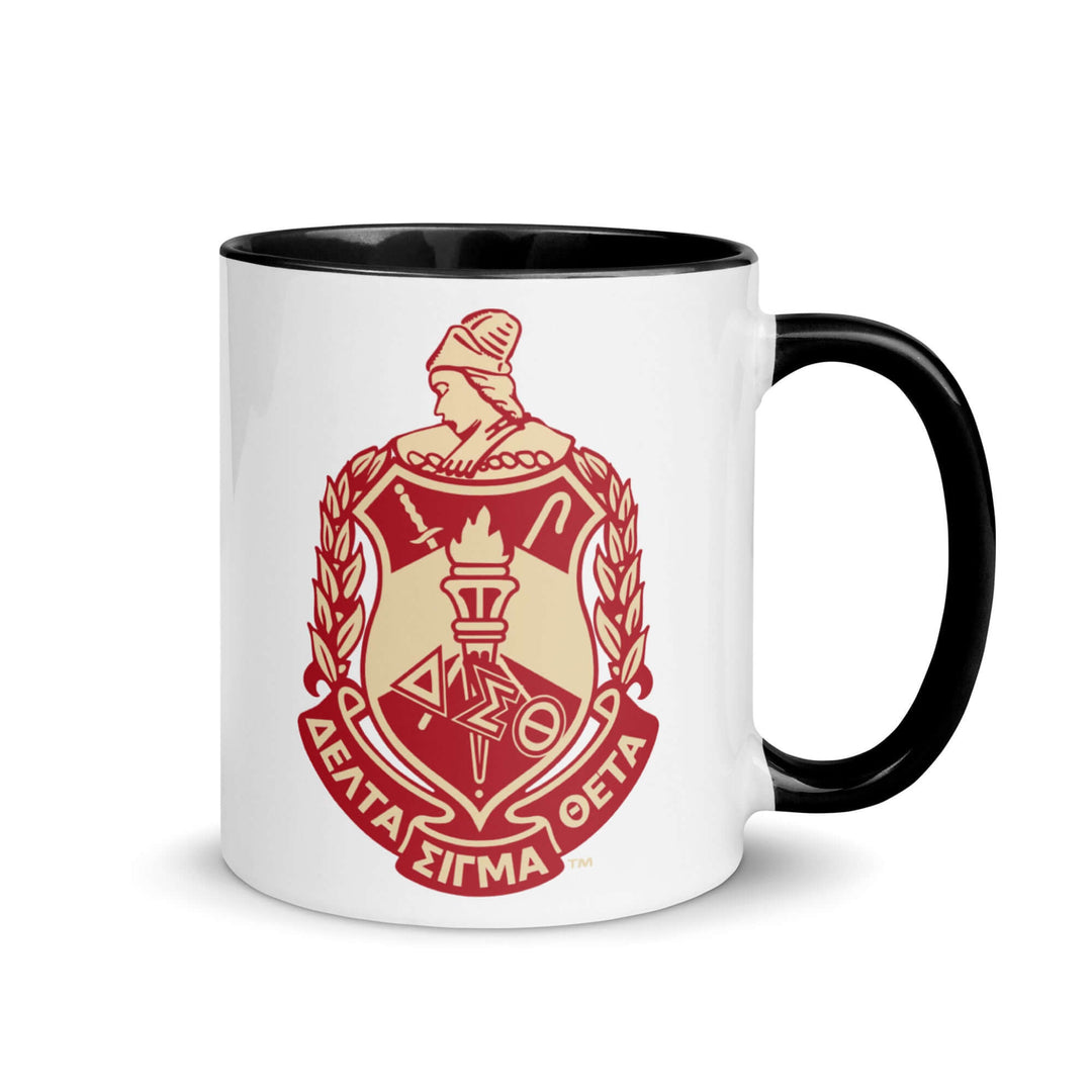 Delta Crest Mug with Greek letters and emblem, perfect for sorority and fraternity paraphernalia, colorful ceramic design.