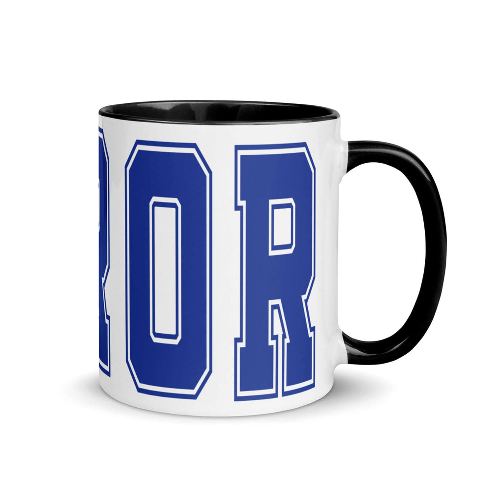 Zeta Soror ceramic mug with blue lettering, perfect for sorority coffee and tea rituals, dishwasher and microwave safe.