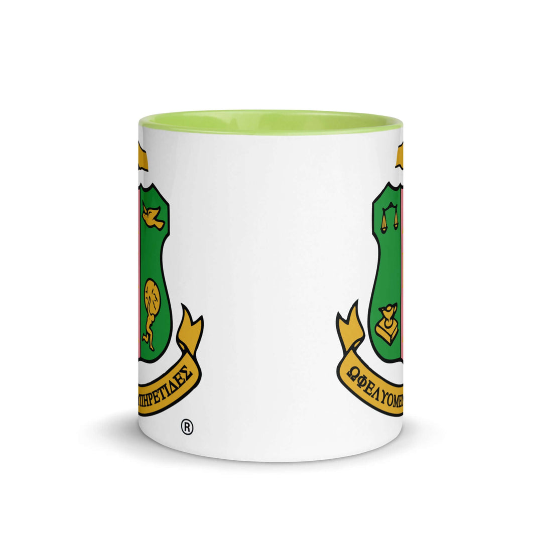 AKA Crest Mug featuring vibrant green and yellow design, perfect for sorority or fraternity coffee and tea rituals.
