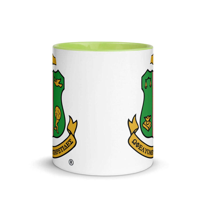 AKA Crest Mug featuring vibrant green and yellow design, perfect for sorority or fraternity coffee and tea rituals.