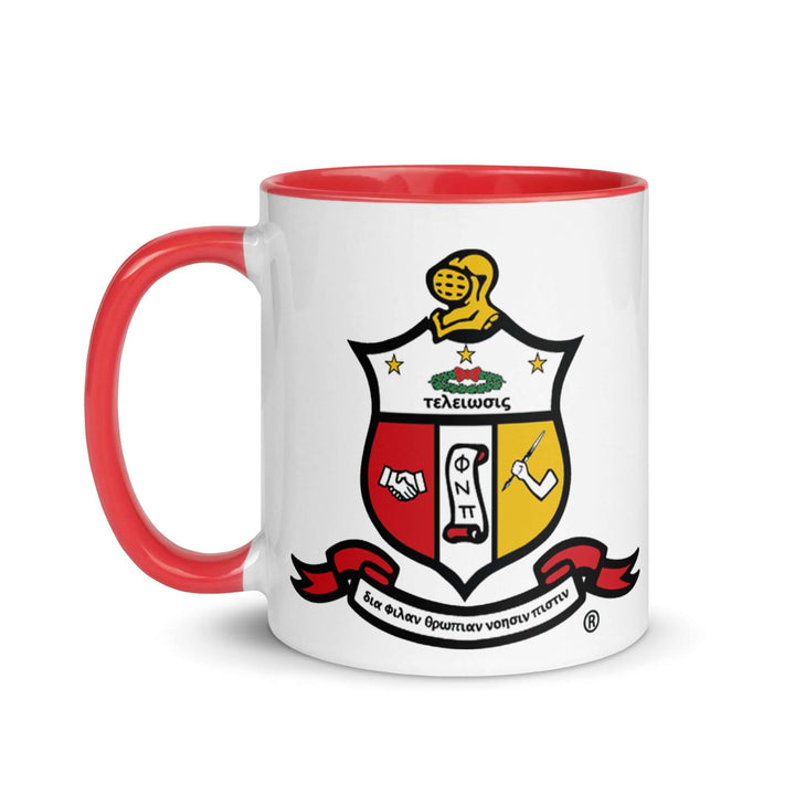 Kappa Alpha Psi Coat of Arms mug with red handle, a perfect gift for sorority and fraternity paraphernalia lovers.