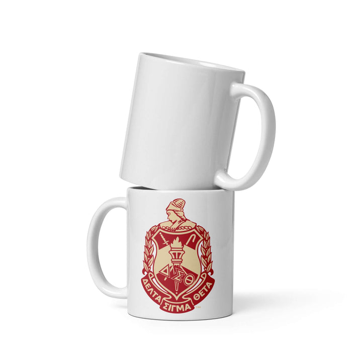 Delta Sigma Theta crest mug design featuring vibrant colors, ideal for sorority and fraternity enthusiasts. Perfect for daily use.