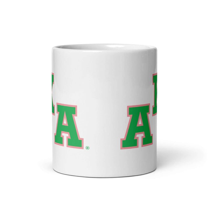 AKA Glossy Symbol Mug featuring Alpha Kappa Alpha letters, perfect sorority paraphernalia for proud members.