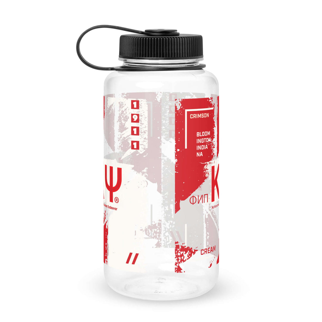 Kappa Alpha Psi water bottle, 32 oz Tritan container with crimson design, ideal for sorority and fraternity gear.