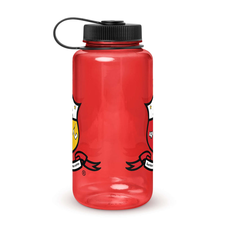 Kappa Alpha Psi Coat of Arms wide mouth water bottle in red, ideal for sorority and fraternity hydration needs.
