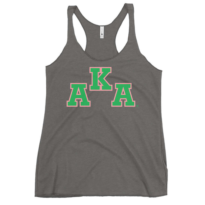 AKA Racerback Tank showcasing sorority pride with vibrant green and pink logo, perfect for Greek gear and casual events.