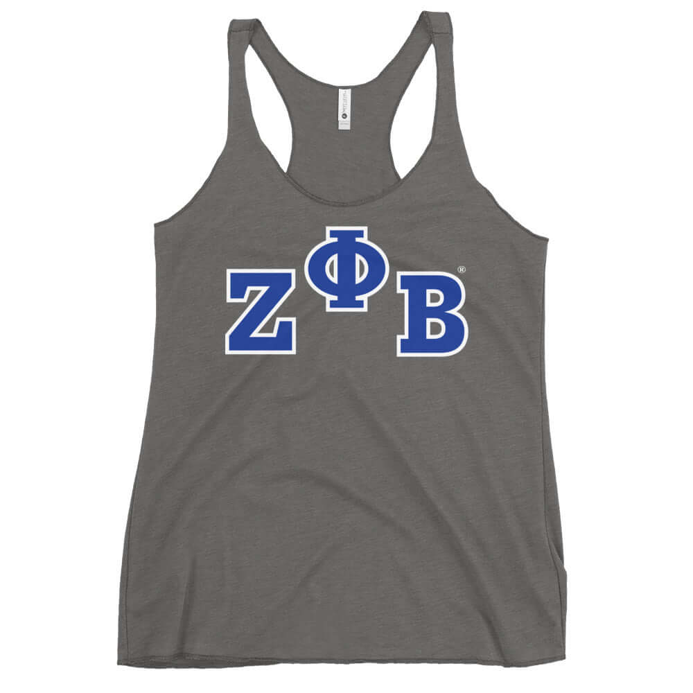 Zeta Phi Beta Racerback Tank top featuring blue ZΦB letters, ideal for sorority events and casual wear.
