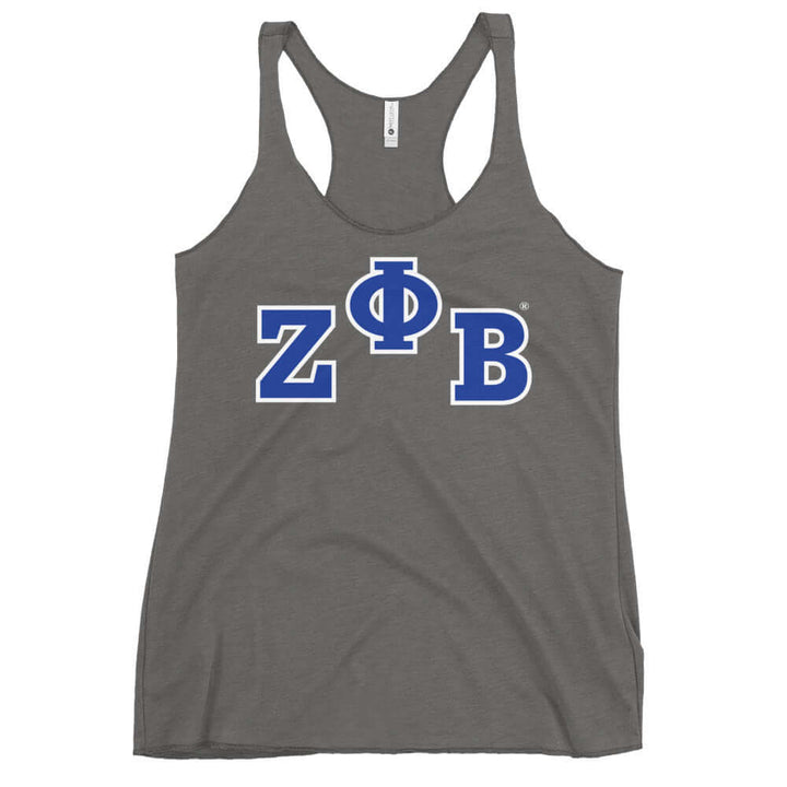 Zeta Phi Beta Racerback Tank top featuring blue ZΦB letters, ideal for sorority events and casual wear.