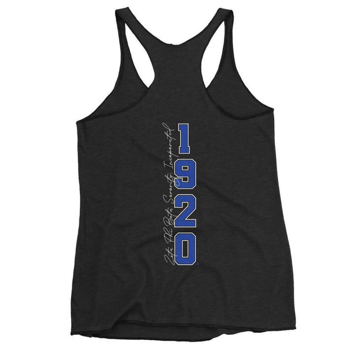 Zeta Phi Beta Racerback Tank showcasing 1920 design, perfect for sorority events and casual wear. High-quality Greek gear.