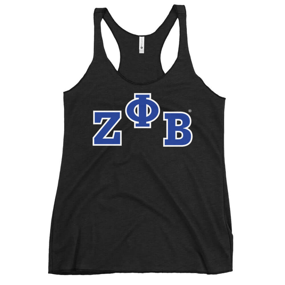 Zeta Phi Beta Racerback Tank featuring bold letters for a stylish sorority look, perfect for casual events and workouts.