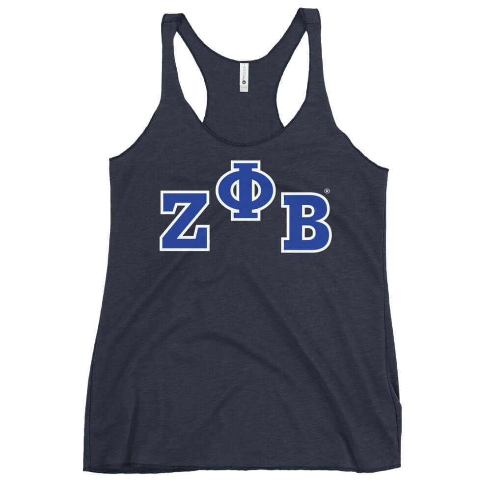Zeta Phi Beta Racerback Tank top in dark color, featuring bold ZΦB letters, perfect for sorority and Greek gear enthusiasts.