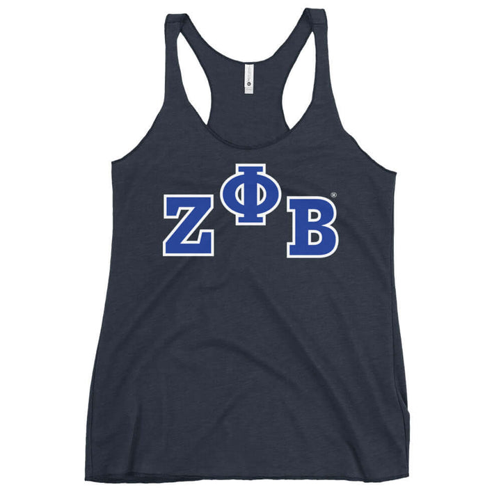 Zeta Phi Beta Racerback Tank top in dark color, featuring bold ZΦB letters, perfect for sorority and Greek gear enthusiasts.