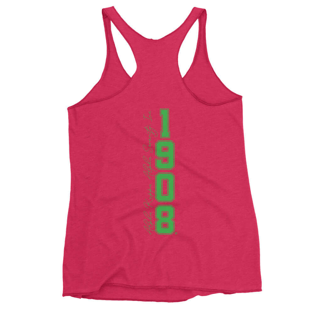 AKA Racerback Tank in vibrant pink with '1908' logo, perfect for showcasing sorority pride and Greek gear.