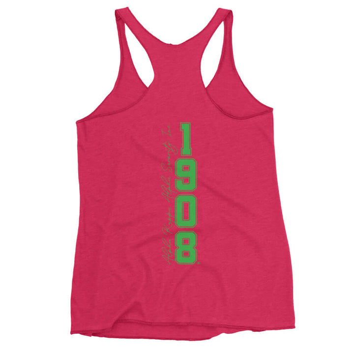 AKA Racerback Tank in vibrant pink with '1908' logo, perfect for showcasing sorority pride and Greek gear.